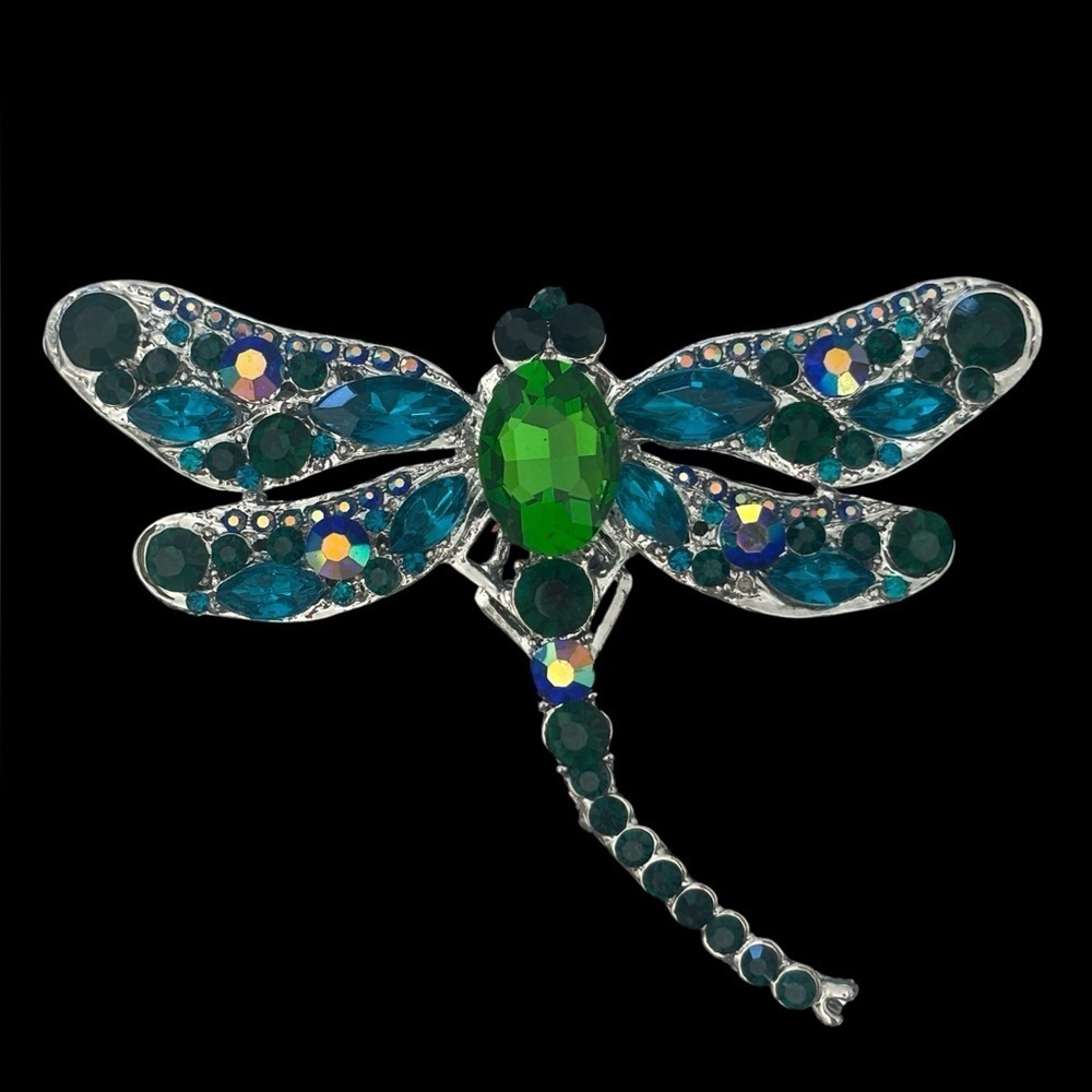 Vintage Green and Blue Gem Dragonfly Brooch